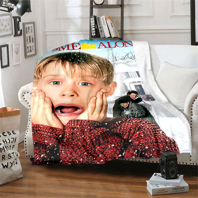 Home‑Alone Movie Print Flannel Blanket Soft Warm Throw For Bedroom Sofa Indoor Xmas Home Decor Holiday Movie Fan Birthday Gift