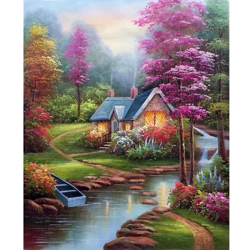 Landscape House DIY 5D Diamond Painting Full Round Drill Mosaic Rhinestone Scenery Diamond Embroidery Cross Stitch Home Decor