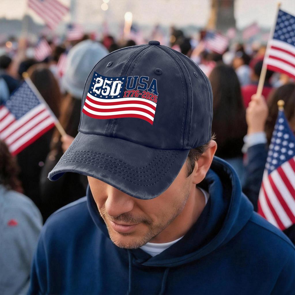 Unisex Vintage Washed Baseball Cap with 250 Anniversary USA 1776 2026 Print Adjustable Fit Cotton Dad Hat