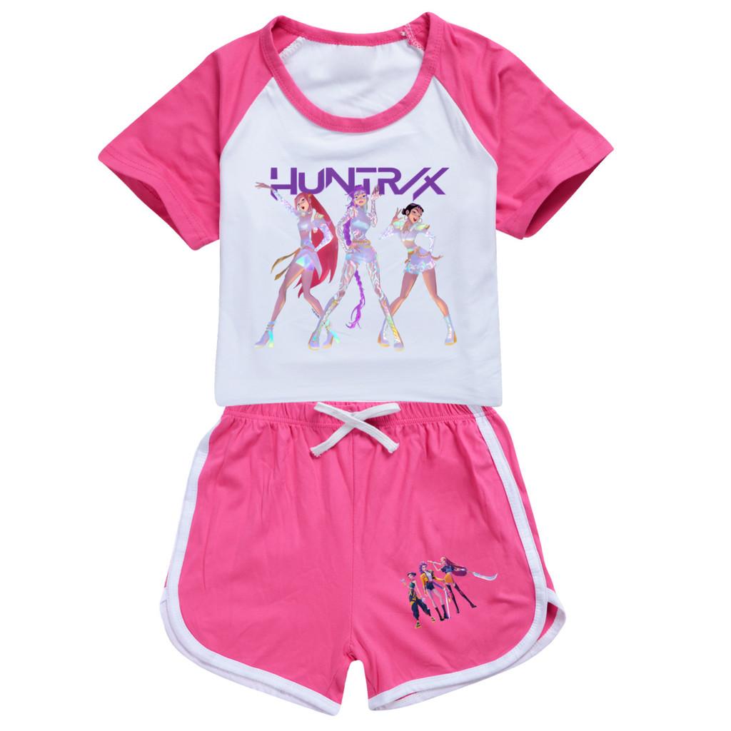 5019 Kids Girls POP Rumi Zoey Mira Print T-shirt Shorts Sport Tracksuit Clothes Set