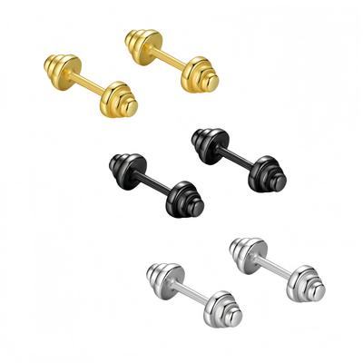 Cool Gothic Style Mens Womens Stainless Steel Stud Earrings with Double Sided Barbell Dumbbell Design Punk Rock Hip-Hop Jewelry