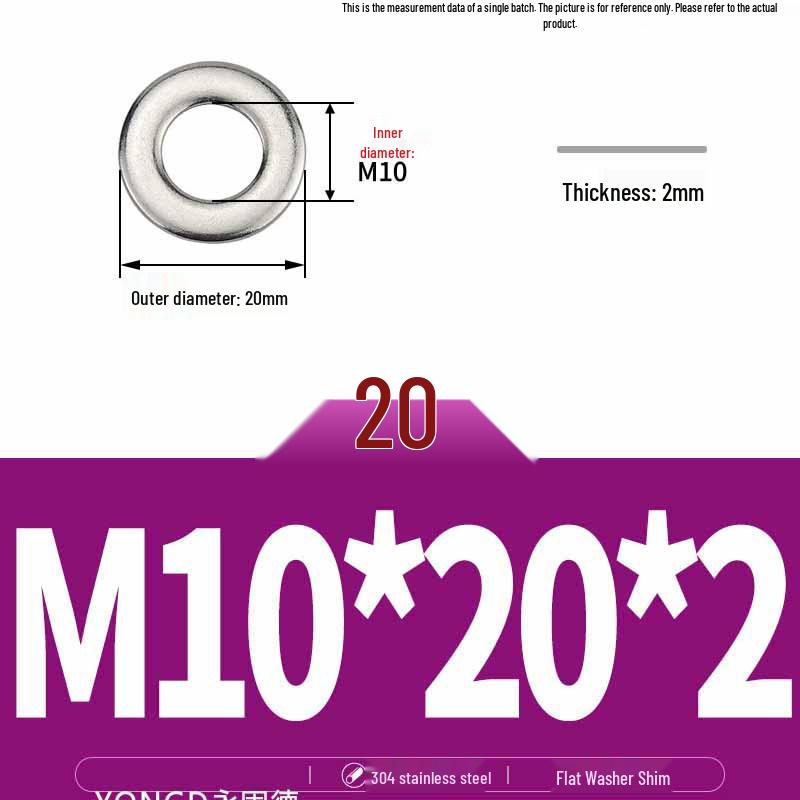 304 Stainless Steel Thickened Flat Washer / Ultra-thin Metal Gasket, Sizes M1.6-M10