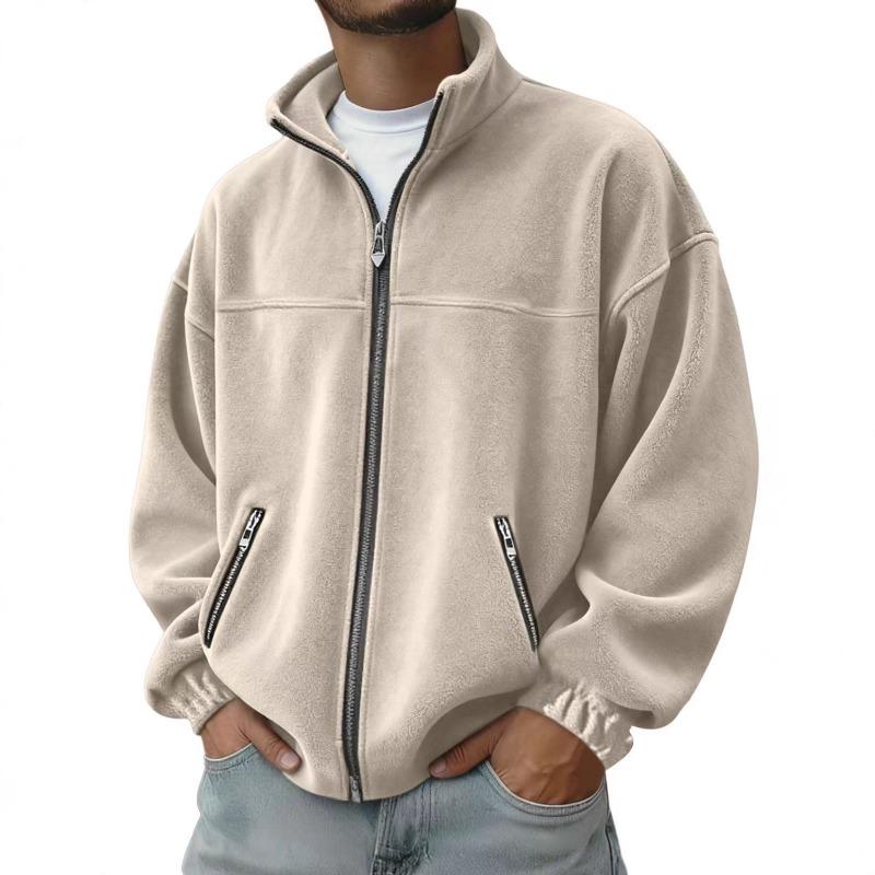 Heren Fleece Sweatshirt met Opstaande Kraag en Rits Casual Bovenkleding