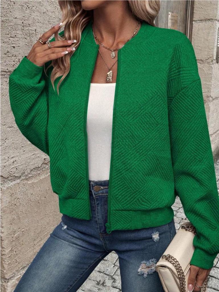 2025 Women's Spring/Fall Long-Sleeve Knitted Cardigan with Zipper Detail and Solid Color Design.