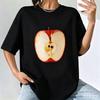 Aesthetic Red Apple Graphic Tshirt Creative Fruit Slice Print Tee Summer Short Sleeve Unique Art Design Trendy Fashion Tops