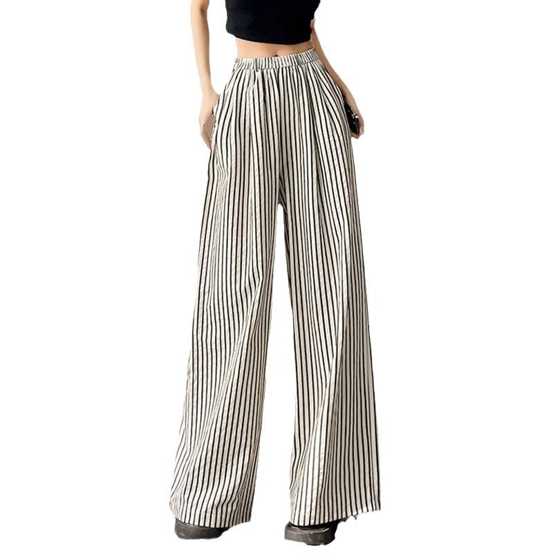 Losse Casual Gestreept Bedrukte Wijde Pijpen Broek Grensoverschrijdend Dames Zomerbroek Dames Gedrapeerde Broek