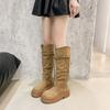 Neuer Stil Beliebte Damen Luxus Ritterstiefel Herbst Winter Damen Braune Quaste Halbhoch Damenstiefel Zapatos Mujer