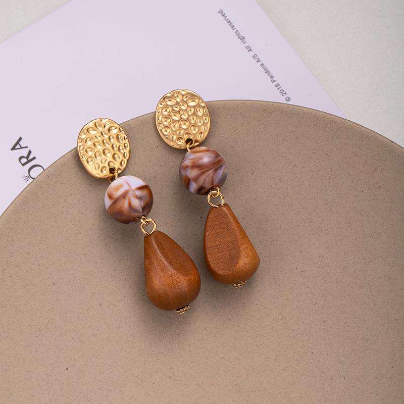 Boucles d'Oreilles Créatives en Acrylique, Boucles d'Oreilles Goutte d'Eau en Bois, Boucles d'Oreilles Haut de Gamme de Niche.