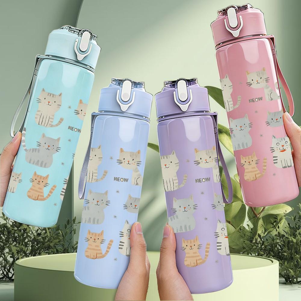 1PC Mixed Breed Cats Repeat Grid 750ml Color Plastic Sports Water Bottle Leakproof Flip Straw Lid For Sports Office Home Use