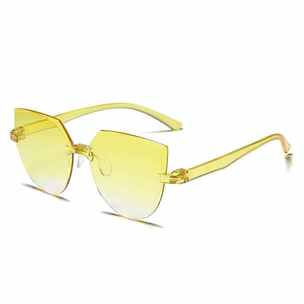 High Quality UV Protection Stylish Ladies Cat Ear Sun Glasses Glasses - Vintage Frameless Jelly Transparent Design