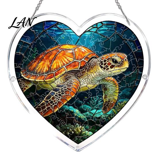 Accroche-mur Motif Coloré Puzzle Acrylique Attrape-soleil, Pendentif Fenêtre, Forme de Cœur Vitrail Effet Réaliste Style Attrape-soleil Décoration,
