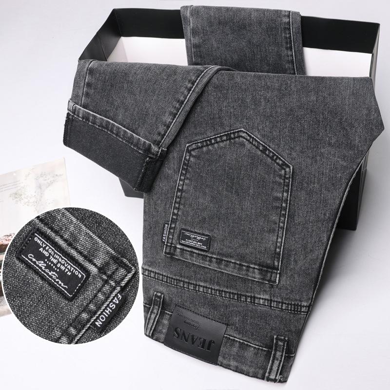 Stretch Grey Jeans Men's Spring and Summer Slim Straight Trousers New Trend of Casual Versatile Long Trousers