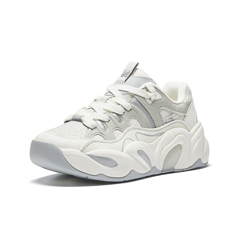 Anta Slip Resistant, Abrasion Resistant, Breathable Low top Chunky Sneakers Women's White Gray Sneakers 122538888R-1
