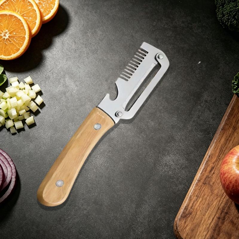 Éplucheur de cuisine domestique en acier inoxydable avec manche en bois pour peler et trancher fruits et légumes - Outil de cuisine