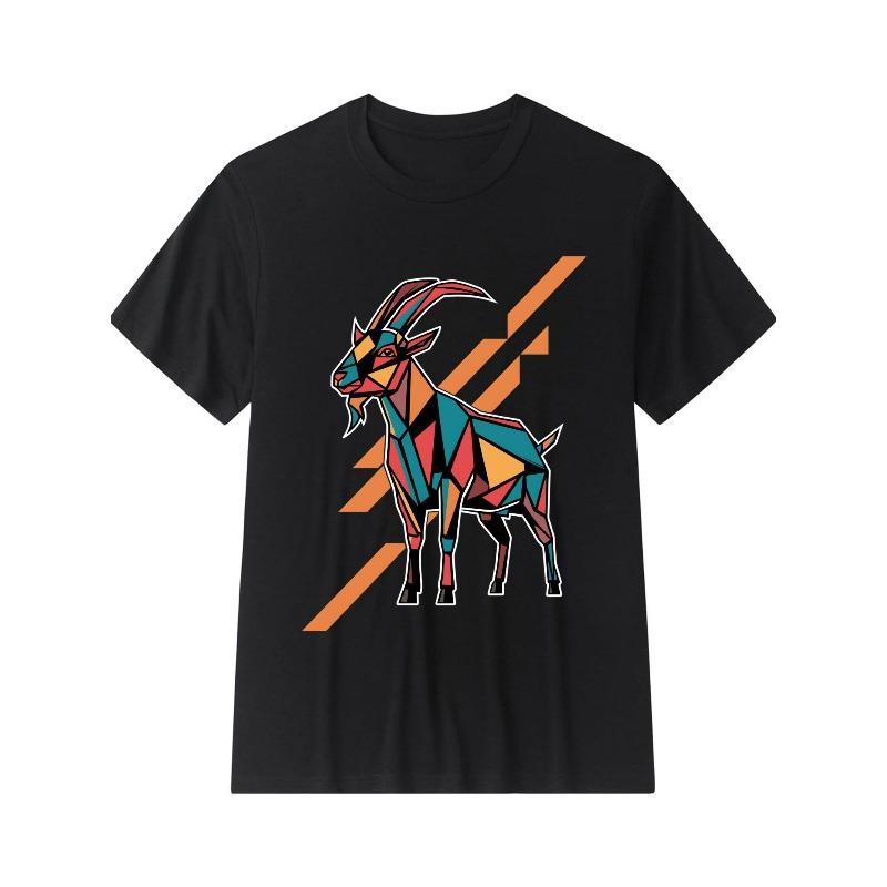 Europese maten Heren Vintage Geometrisch Geitenkop T-shirt