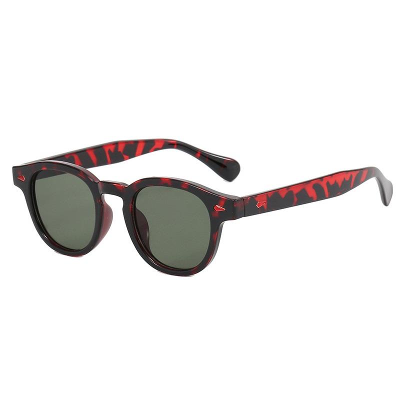 Lunettes de Soleil Rondes Rétro Mode Femmes Hommes UV400 Punk Léopard Rivets Décoration Lunettes de Soleil