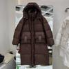 2024 Winter New Medium and Long Knee-length Hooded Thickened Loose Leather Bag Cover Fashionable Light Luxury Korean Version of White Duck Down Jacket