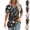 Women's Fashionable Casual Short Sleeve Button Floral Print Round Neck Pullover Top