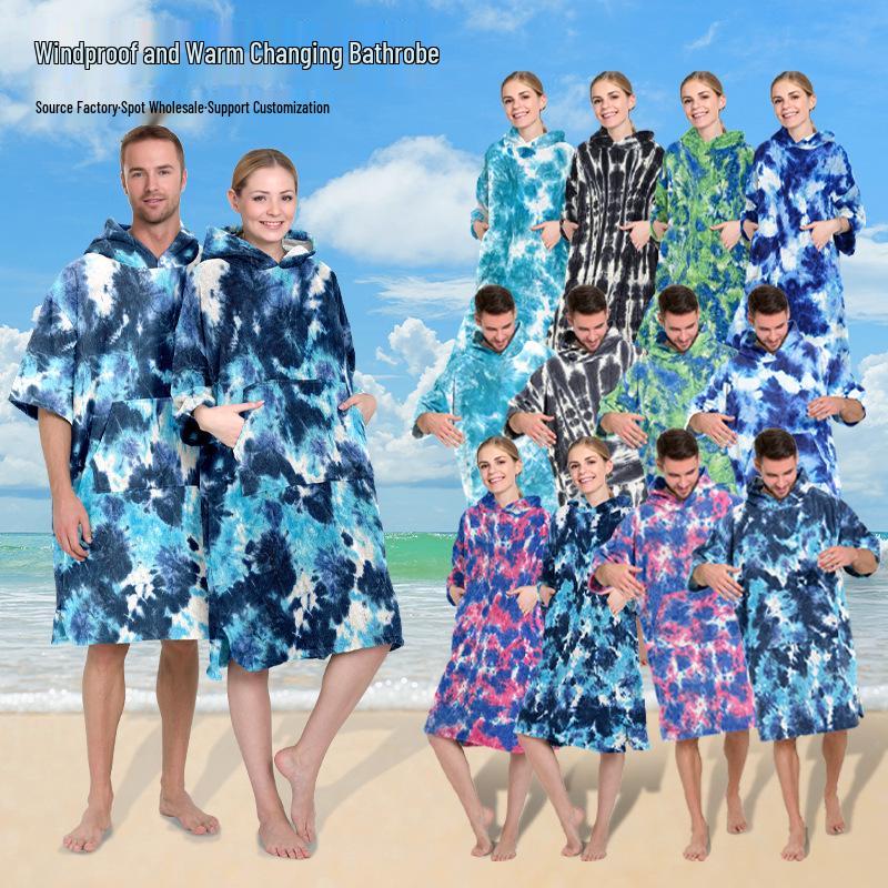 Sneldrogende Tie-Dye Badhanddoek & Badjas met Capuchon voor Surfen, Zwemmen & Strand