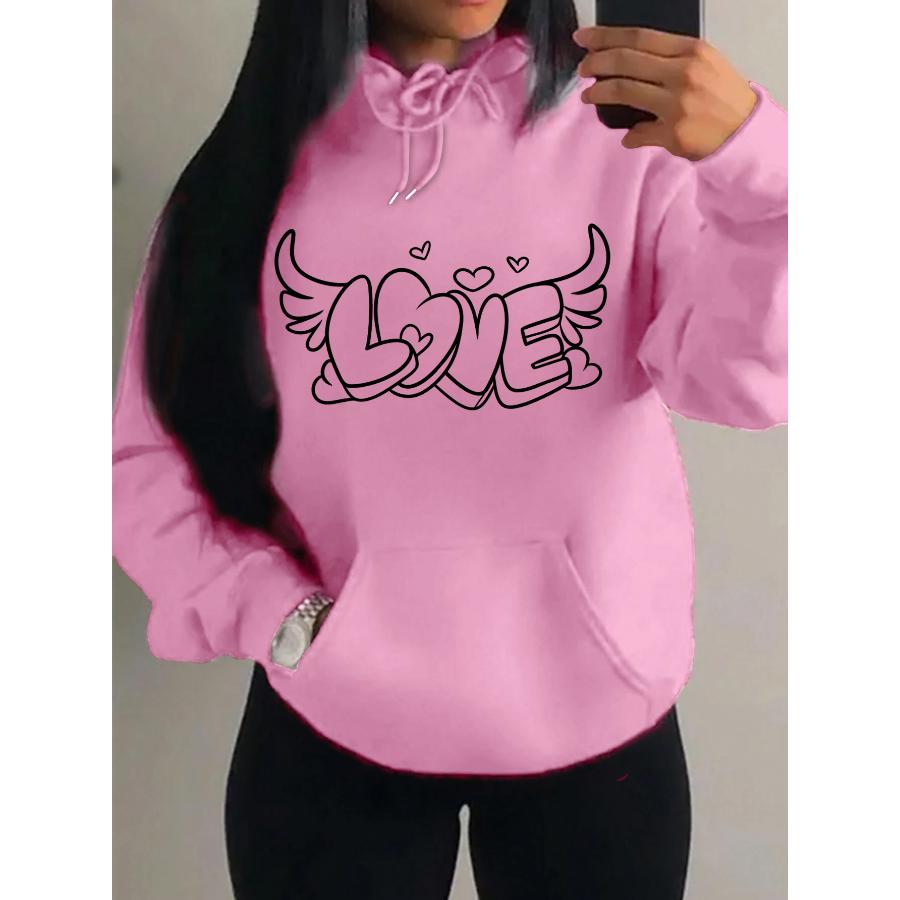 Love Has Angel Wings Creative Print For Women Sweatshirt Hip Hop Creativity Pullover Warm Fleece Streetwear Sport Style New