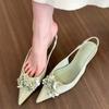 Fashion Spring 2024 Green Flower Pointed Flower Shallow Sandals Spring and Summer Aerial Shoes Women Shoes