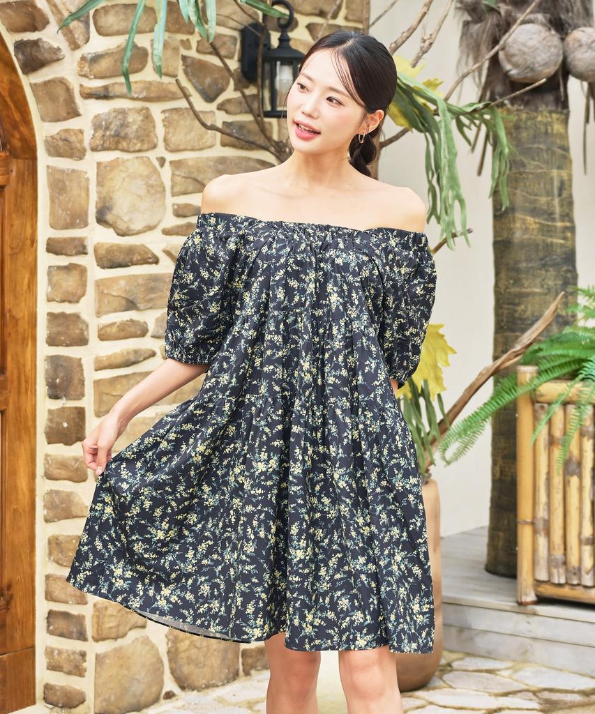 Helingbon Women'S Off-Shoulder Floral Short Sleeve Two-Way Mini Dress Hi190