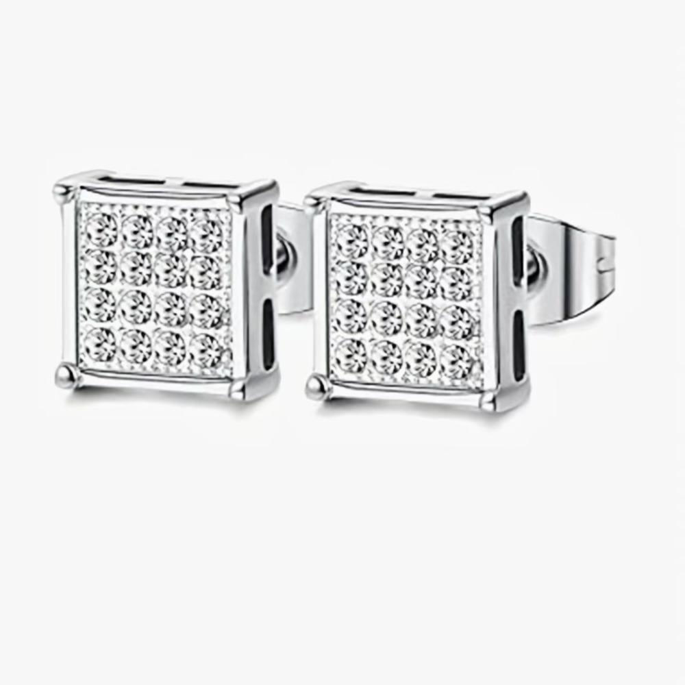 Square Iced Out Moissanite Stud Earrings Copper Hip Hop Jewelry For Men Women