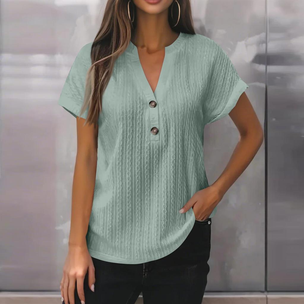 New Women's Fashion Casual Color Button V-neck T-shirt For Women