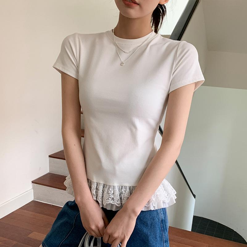 Design-sensual Niche Slim Round Neck Short-sleeved T-shirt for Women In Summer New Small Short Base Top