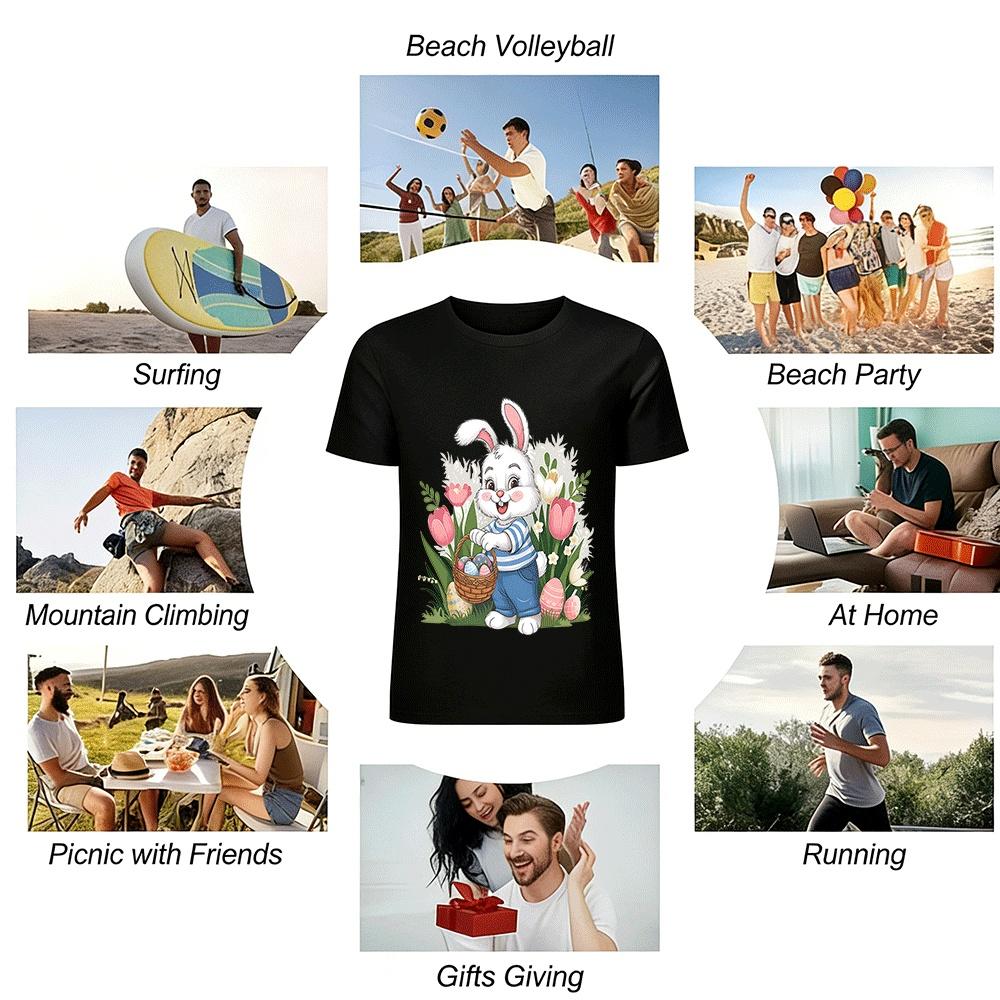 Easter Bunny Egg Print Casual T-Shirt For Adults And Kids Pure cotton T-shirt