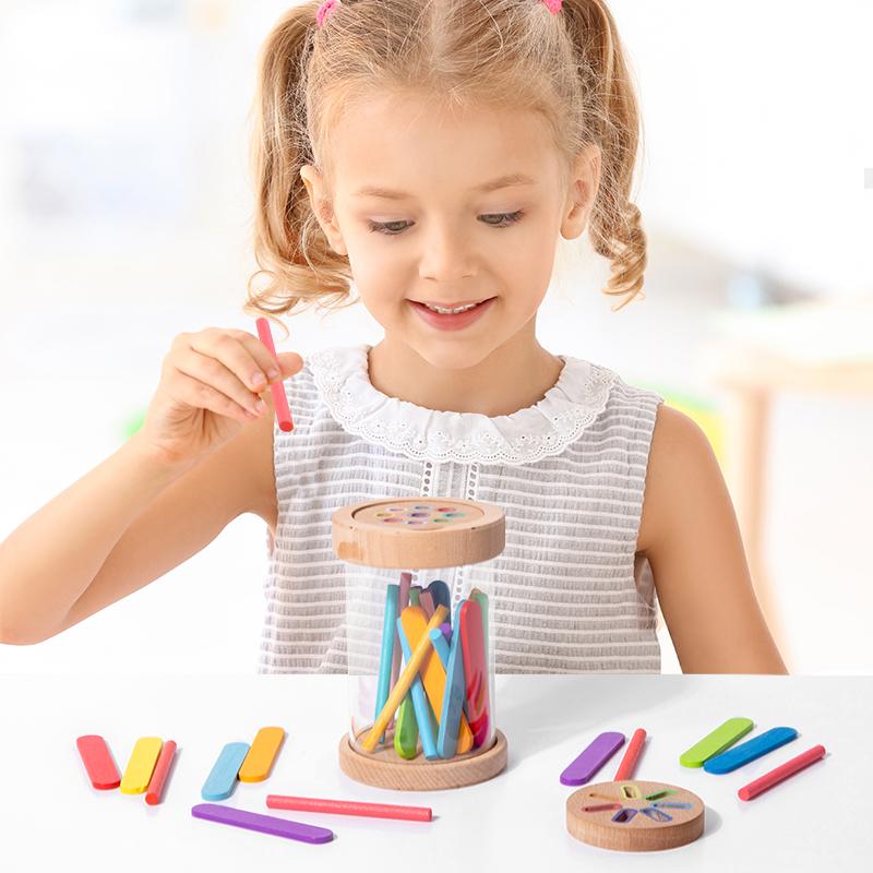 2-in-1 Farbsortierspiel, Mehrfarbige Stäbchen Spielzeug, Farbsortierbecher mit transparentem Acrylbecherkörper und 2 Becherdeckeln