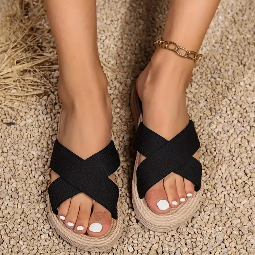 Dames Nieuwe Slippers Zomer Kruisband Mode Hennep Touw Buitenshuis Slippers Casual Sandalen en Slippers