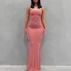 Women Sling Dress Sleeveless Square Collar Slim Fit Floor Length Dress Solid Color Office Party Wedding Sexy Dress