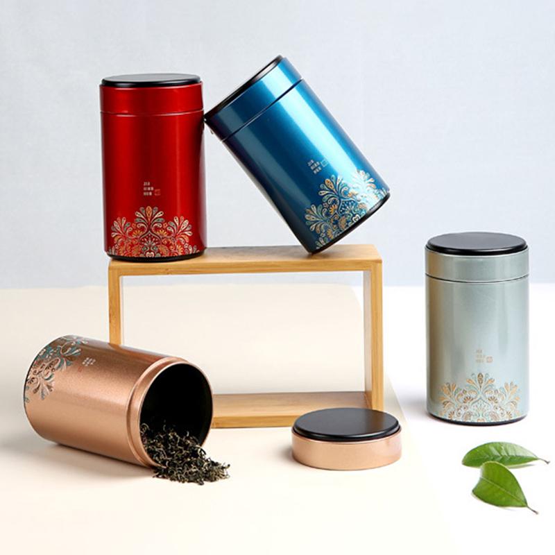 Exquisite Prints Empty Tea Tin Can Household Green Black Tea Sealed Jar Portable Small Tea Packaging Box Tinplate Storage Can