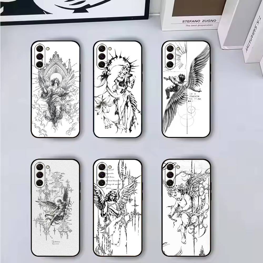 Middle Ages Retro Angel Phone Case For Samsung Galaxy A73,A72,A71,A70,A53,A52,A51,Others Soft Black Cover