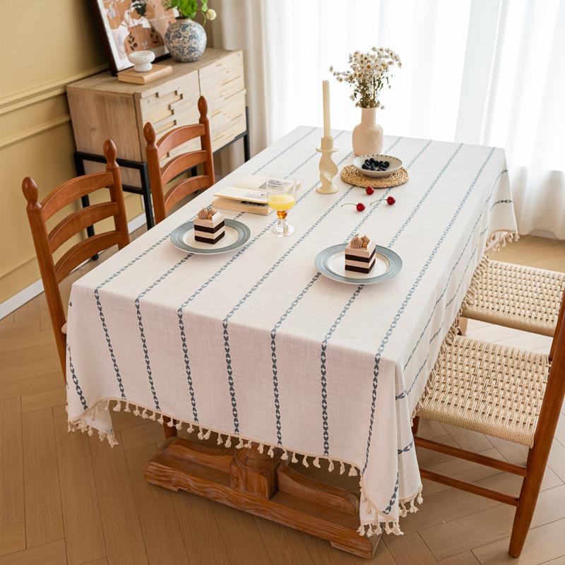 Polyester Jacquard Braid Striped Fringed Tablecloth Striped Lace Rectangular Coffee Table Table Cloth