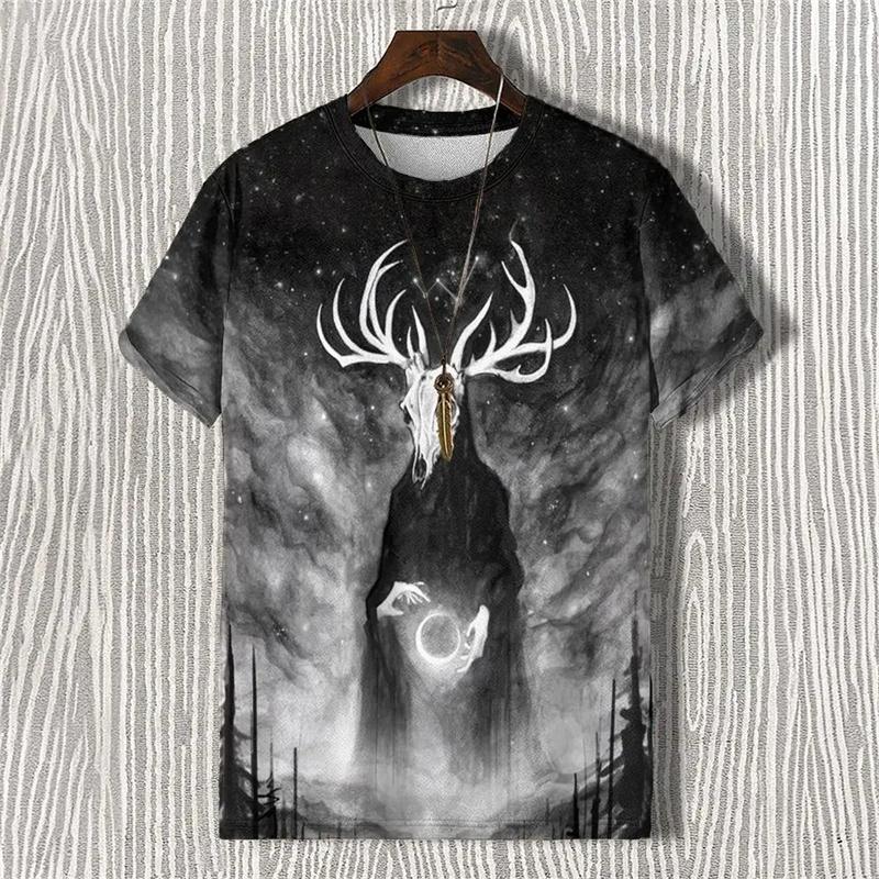 Summer Demon Antlers 3D Print T-Shirts Streetwear Men FashionCasual Oversized O-Neck Short Sleeved T Shirt Tees Tops Clothing