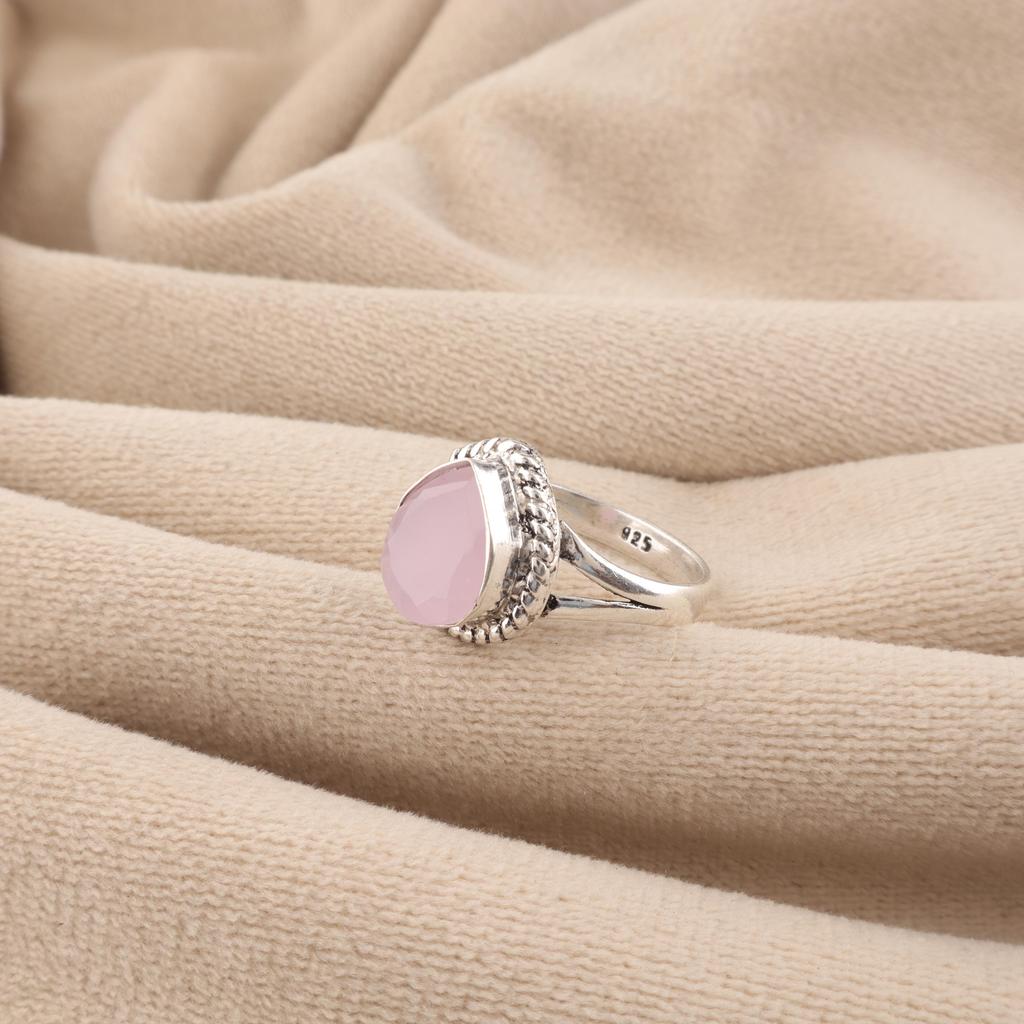 Natural Rose Chalcedony Gemstone 925 Stamped Silver Handcrafted Designer Ring Anniversary Gift RR-85-17
