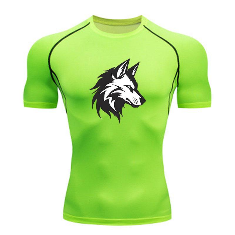 Men's Compression Workout T-Shirt, Stylish Geometric Wolf He