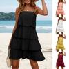 Women's Summer Mini Cake Dress Spaghetti Strap Ruffle Tiered A-line Dress Sleeveless Swing Sundress for Vacation Club Party