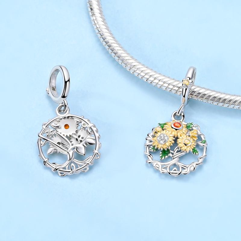 copper Yggdrasil Tree of Life Sunflower Family Guardian Charm Compatible With Authentic Charm Bracelets Women Do It Yourself Jewellery Gift