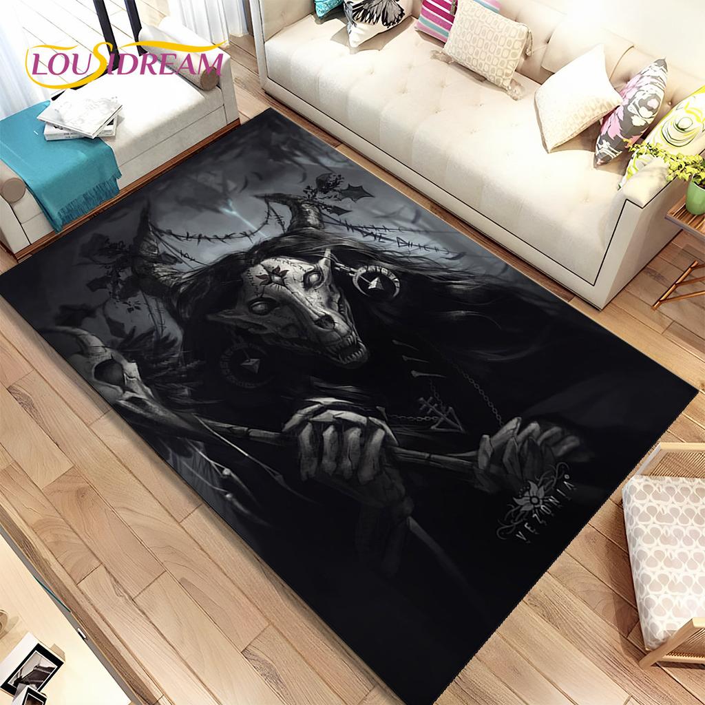 3D-Teppich mit gotischem Horror-Geisterschädel, Teppich für Zuhause, Wohnzimmer, Schlafzimmer, Sofa, Fußmatte, Küchendekor, rutschfeste Bodenmatte für Kinder