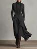 2025 Women's Solid Color Long Sleeve Cross High Neck Maxi Dress for Spring and Autumn