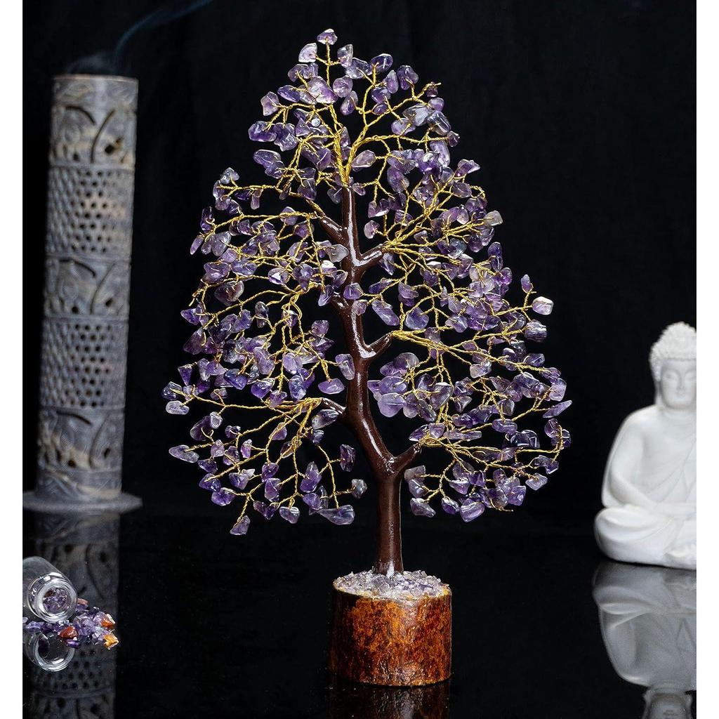 Cristale Pietre Prețioase Bonsai Copac Bani pentru Noroc, Articol Cadou Decorativ - 10-12 Inch (Sârmă de Aur Ametist)