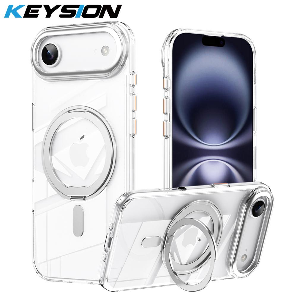 KEYSION Coque Transparente Mate Antichoc pour MagSafe pour iPhone 17 17 Air Support Anneau Magnétique 360° Charge sans Fil Coque Arrière de Téléphone