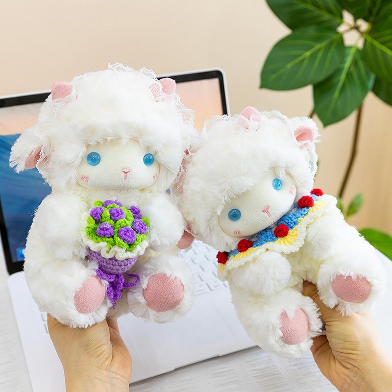 20Cm Cute White Little Sheep Plush Doll Soft Fluffy Stuffed Throw Pillow Lace Trim Home Decor Ornament Birthday Gift For Women