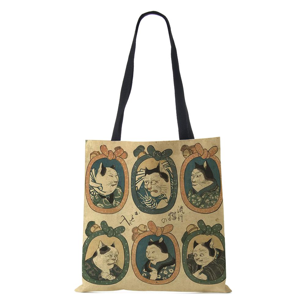 Cartoon Shoulder Bag Scenery Antiquity Women Reusable Canvas Tote Bag High Capacity Casual Shopping Folding Storage Handbag KTY