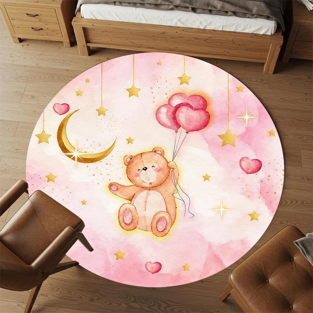 1 pièce Tapis de Chaise Rond Cœur Ours en Peluche Tapis de Zone de Bureau - Antidérapant, Tapis de Sol pour Bureau, Chambre et Décoration Intérieure p127296