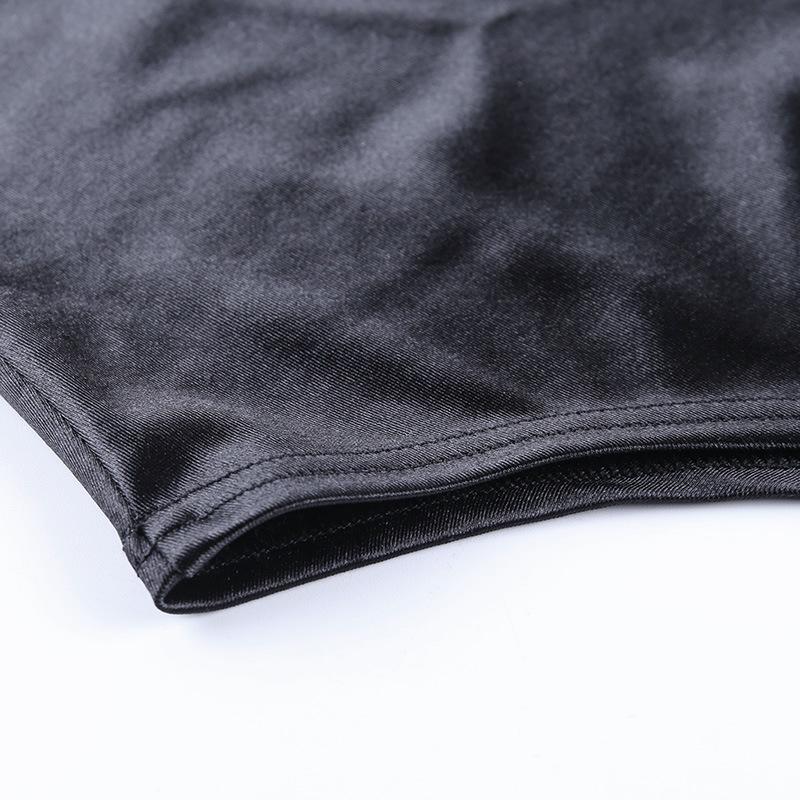 One Piece Jumpsuit Women Bodysuit Gothic Black Slim High Neck Back Zip Bodysuit Women's Black Long Sleeve T-Shirt