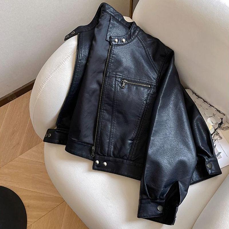 Spring and Autumn Locomotive Clothing Short PU Leather Jacket Women's Small Design Stand-Up Collar Jacket Tide